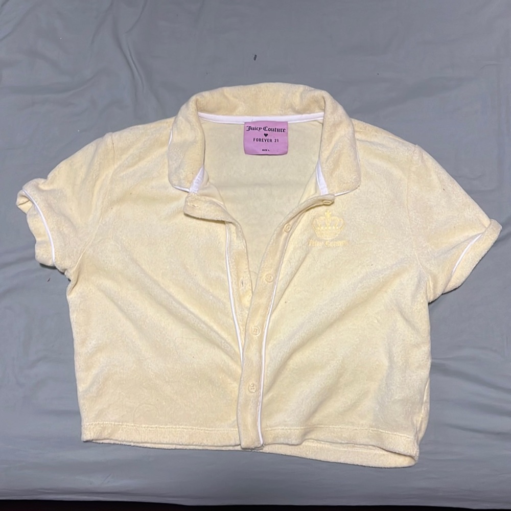 Limited Edition Juicy Couture x Forever 21 Terrycloth Yellow Button down Crop